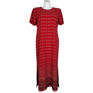 Vintage Red Boho Print Shift Dress Size XL